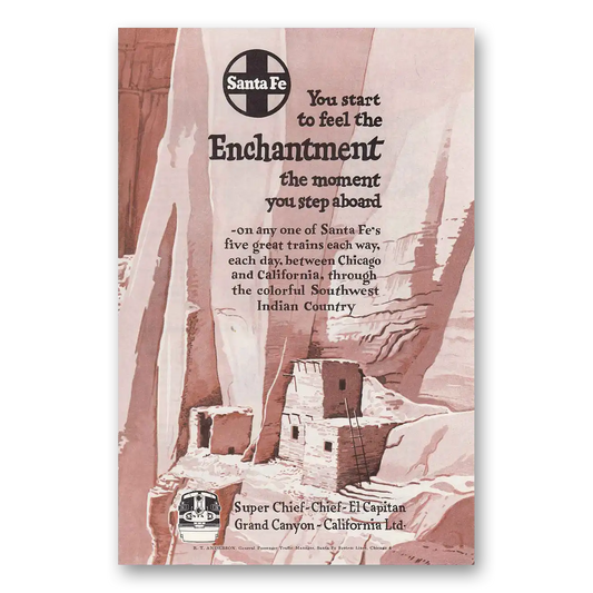 1952 Santa Fe Railway Enchantment Vintage Magazine Print Ad