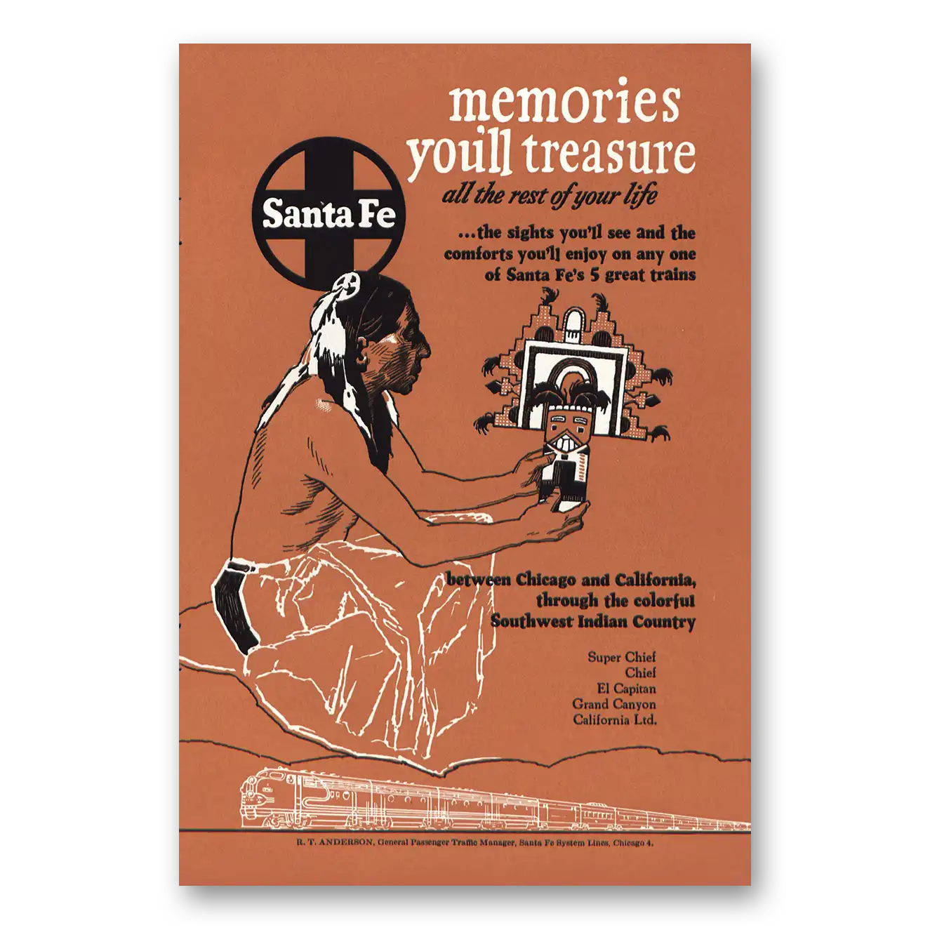 1952 Santa Fe Railway Memories Treasure Vintage Magazine Print Ad