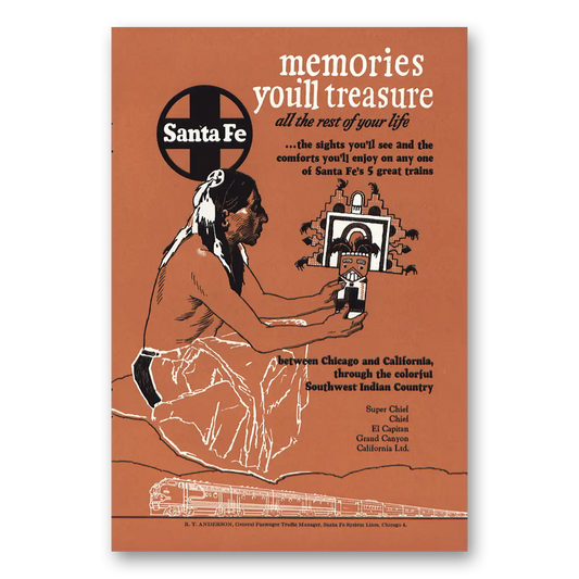 1952 Santa Fe Railway Memories Treasure Vintage Magazine Print Ad