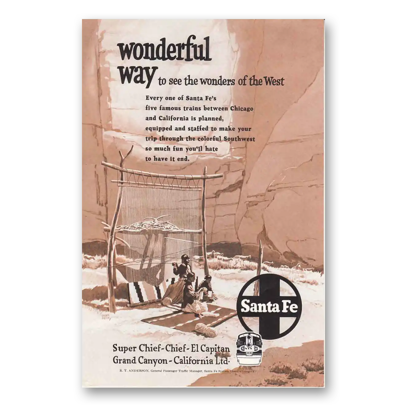 1952 Santa Fe Railway Wonderful Way to See the Wonder Vintage Magazine Print Ad