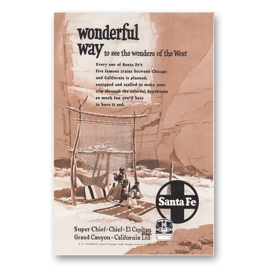 1952 Santa Fe Railway Wonderful Way to See the Wonder Vintage Magazine Print Ad