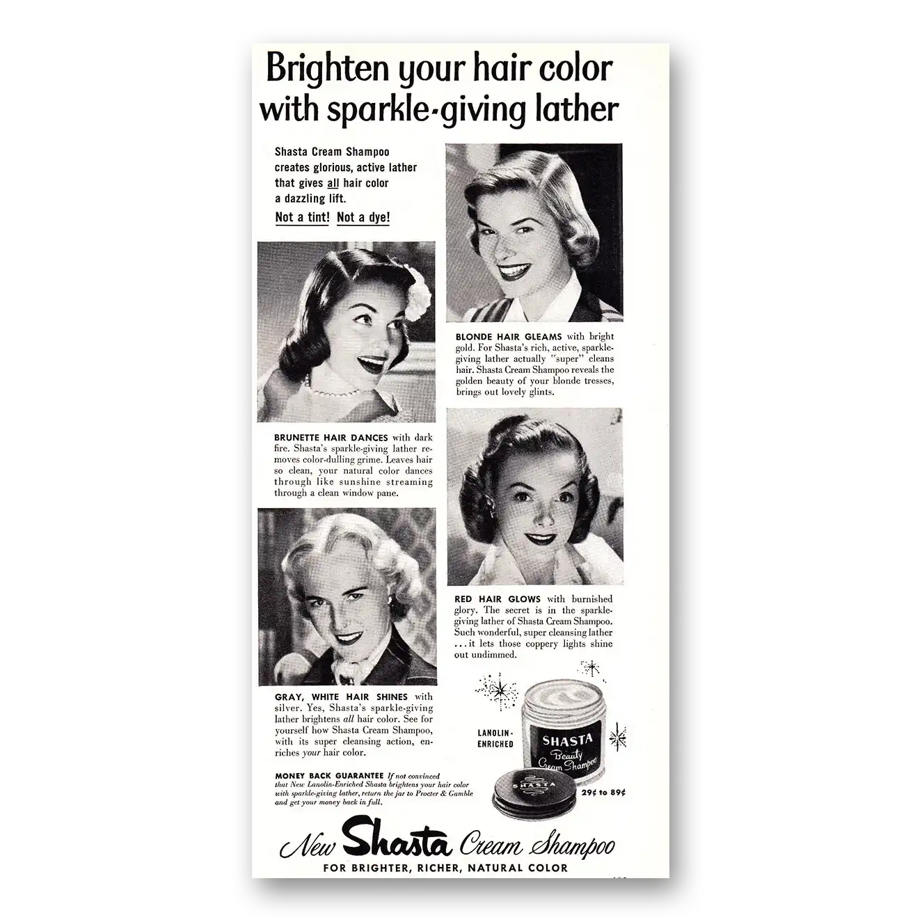 1952 Shasta Cream Shampoo Brighten Your Hair Color Vintage Magazine Print Ad