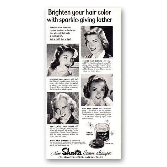 1952 Shasta Cream Shampoo Brighten Your Hair Color Vintage Magazine Print Ad