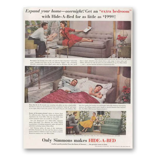 1952 Simmons Hide A Bed Expand Your Home Overnight Vintage Magazine Print Ad