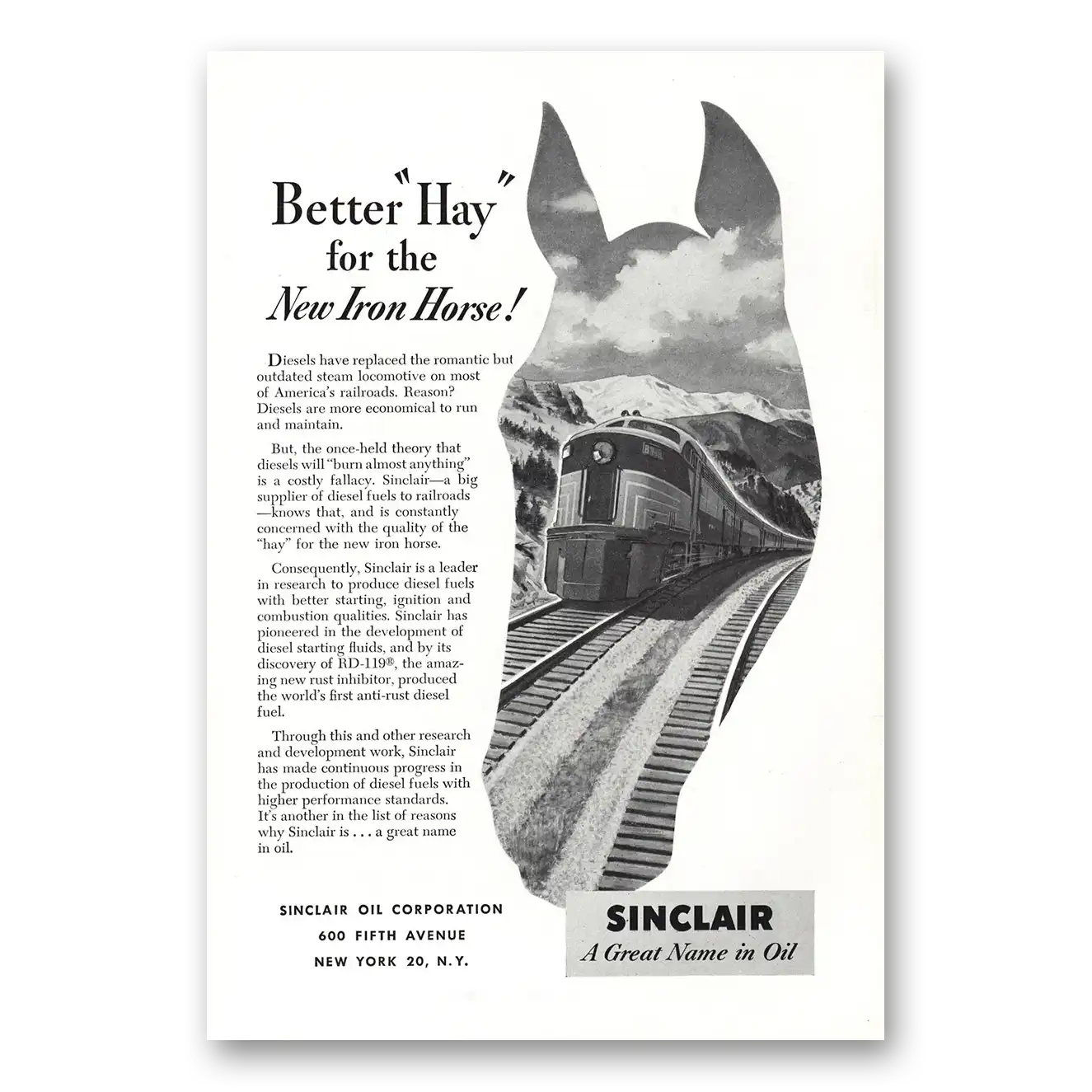 1952 Sinclair Oil Better Hay for the New Iron Horse Vintage Magazine Print Ad