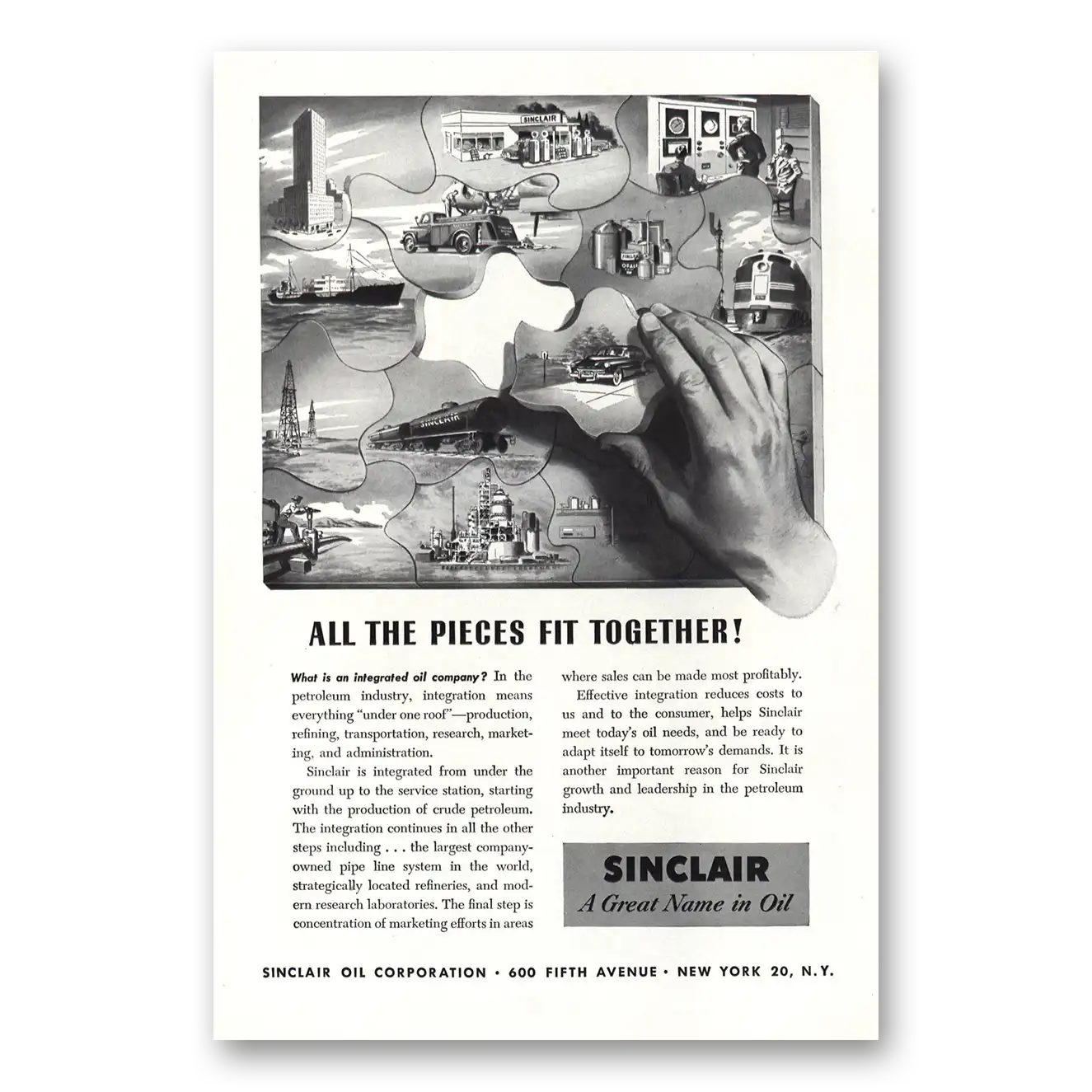 1952 Sinclair Oil Puzzle All The Pieces Fit Together Vintage Magazine Print Ad