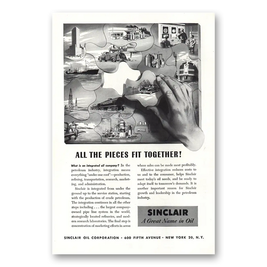 1952 Sinclair Oil Puzzle All The Pieces Fit Together Vintage Magazine Print Ad