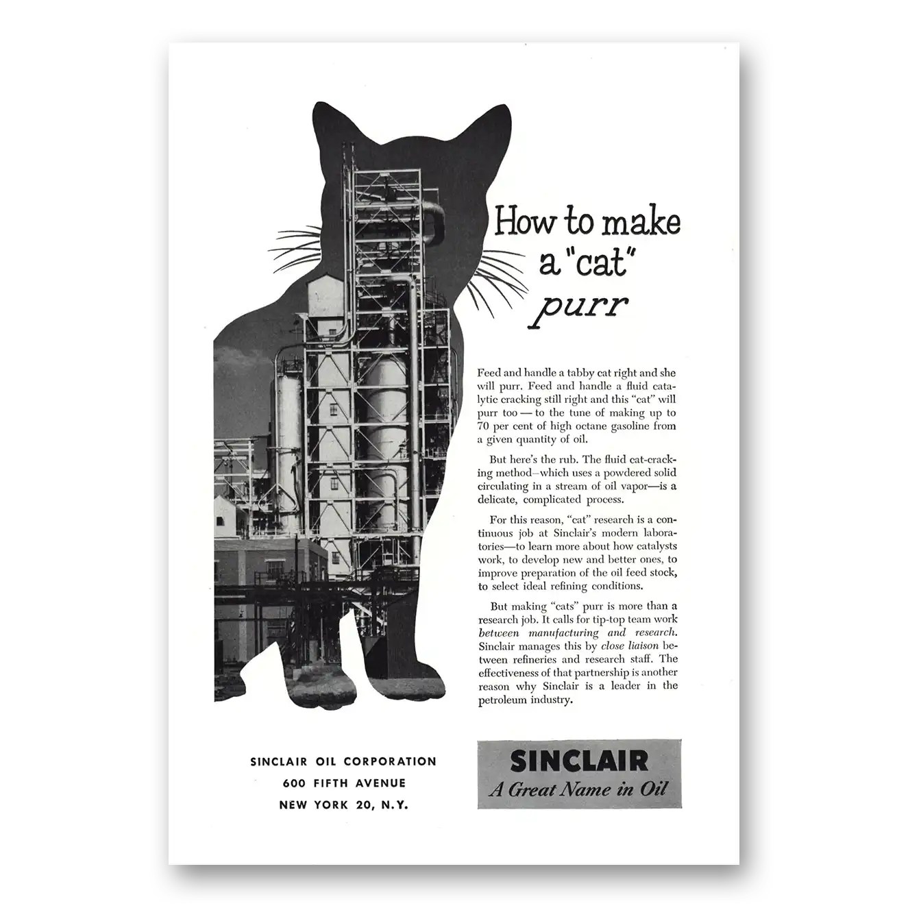 1952 Sinclair Make Kitten Purr Vintage Magazine Print Ad