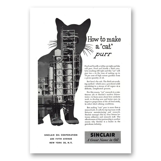 1952 Sinclair Make Kitten Purr Vintage Magazine Print Ad