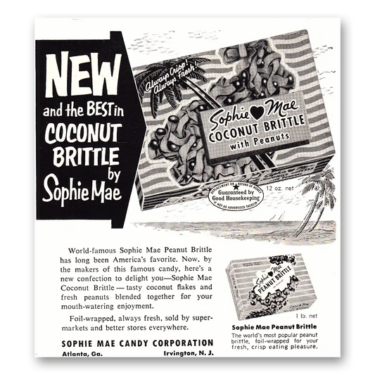 1952 Sophie Mae Coconut Brittle World Famous Sophie Mae Vintage Magazine Print Ad