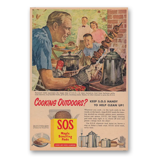 1952 SOS Scouring Pads Cooking Outdoors Vintage Magazine Print Ad