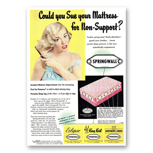 1952 Springwall Mattress Sue Your Mattress Vintage Magazine Print Ad