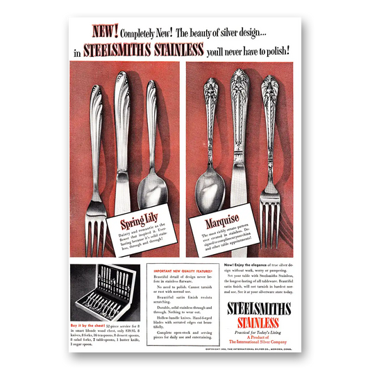 1952 International Silver Steelsmiths Stainless Never Have to Polish Vintage Magazine Print Ad