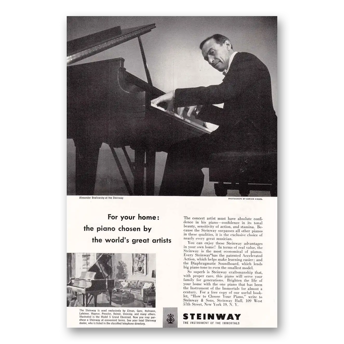 1952 Steinway Piano Alexander Brailowsky Vintage Magazine Print Ad