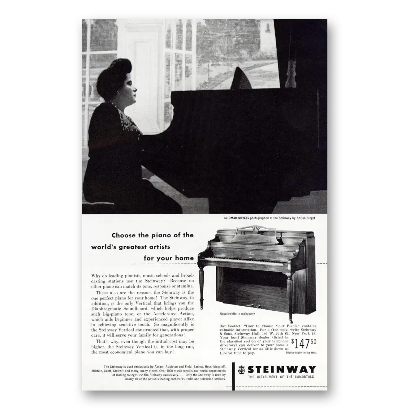 1952 Steinway Piano Guiomar Novaes Vintage Magazine Print Ad