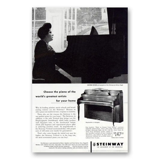 1952 Steinway Piano Guiomar Novaes Vintage Magazine Print Ad