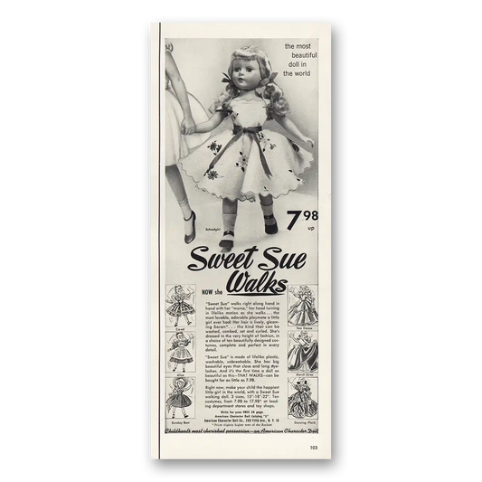 1952 American Character Doll Sweet Sue Walks Vintage Magazine Print Ad