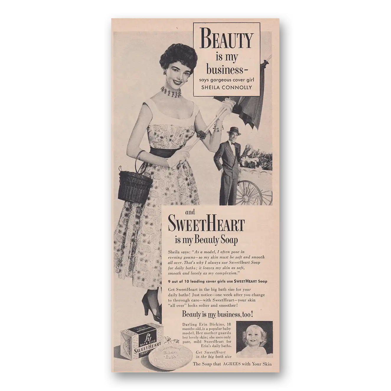 1952 Sweetheart Soap Beauty Is My Business Sheila Connolly Vintage Magazine Print Ad