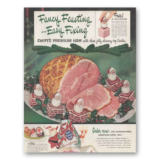 1952 Swift and Company Premium Ham Fancy Feasting Vintage Magazine Print Ad