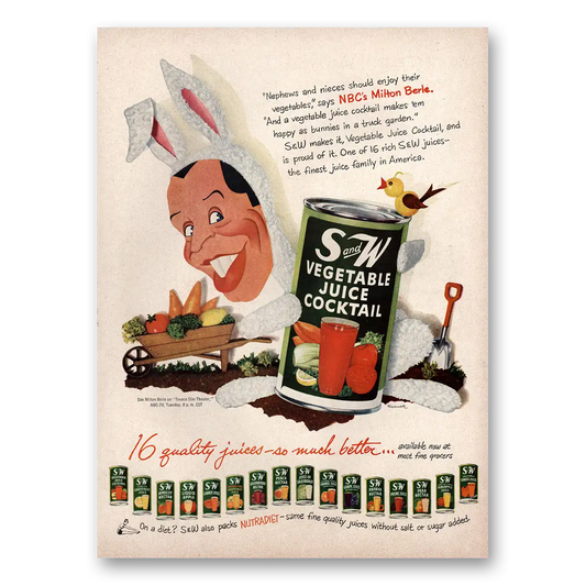 1952 S and W Vegetable Juice Cocktail Milton Berle Vintage Magazine Print Ad