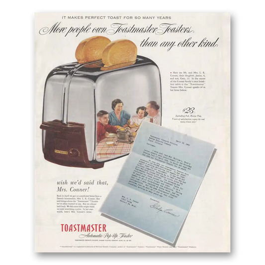 1952 Toastmaster Toaster Mrs Conner Vintage Magazine Print Ad