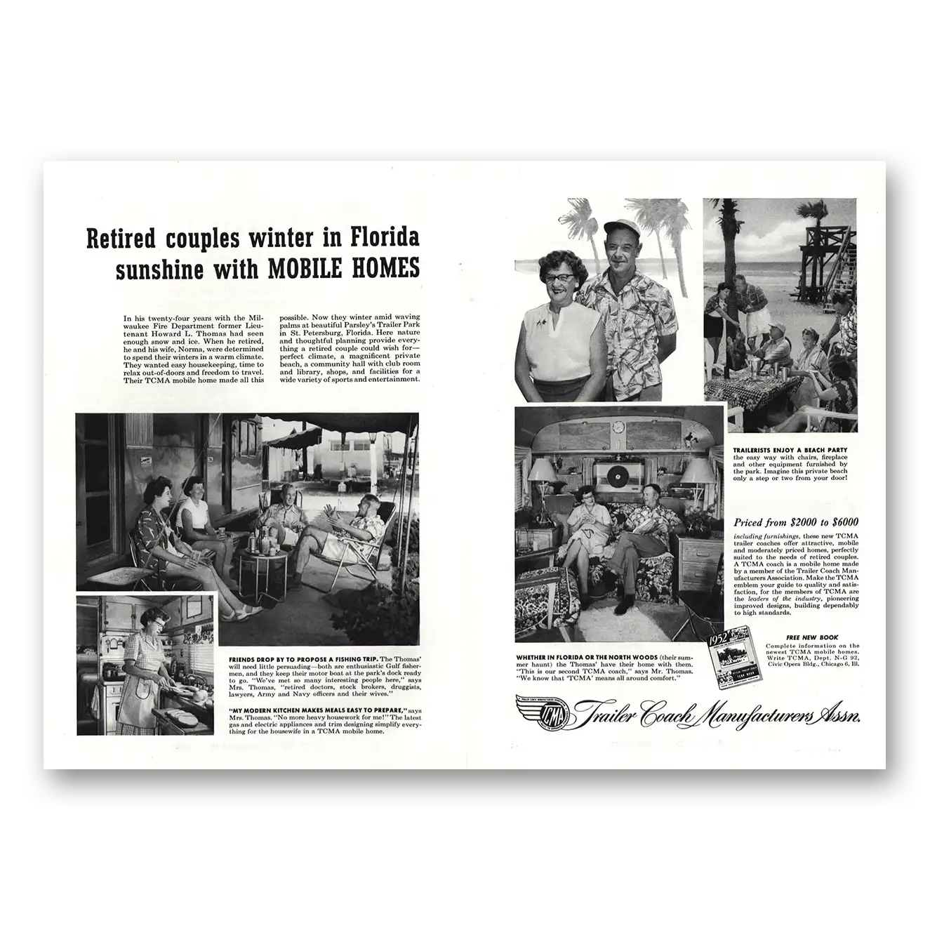 1952 Trailer Coach Manufacturers Retired Couples Winter In Florida Sunshine Vintage Magazine Print Ad