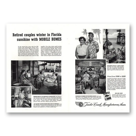 1952 Trailer Coach Manufacturers Retired Couples Winter In Florida Sunshine Vintage Magazine Print Ad