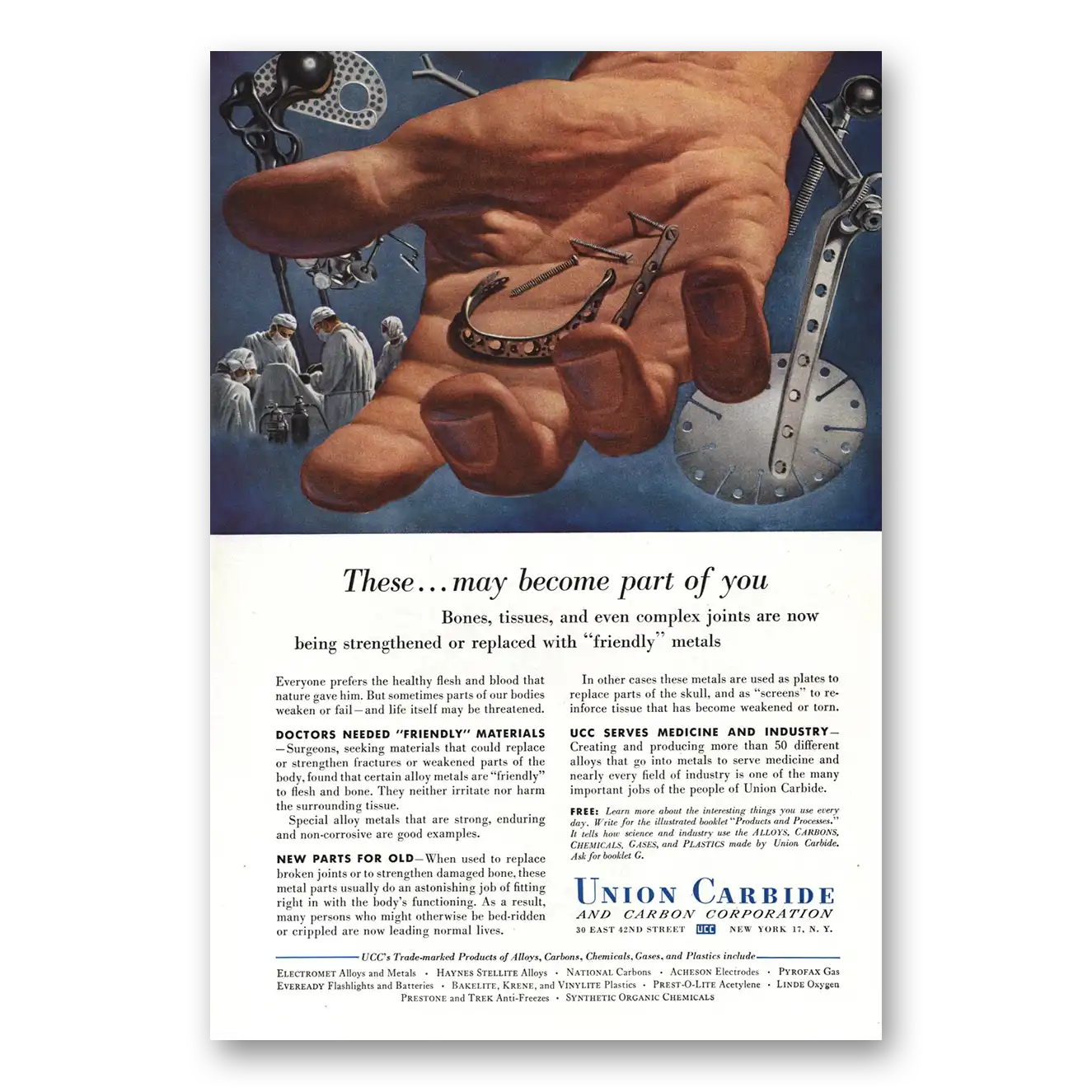 1952 Union Carbide Bones Tissues Complex Joints Vintage Magazine Print Ad