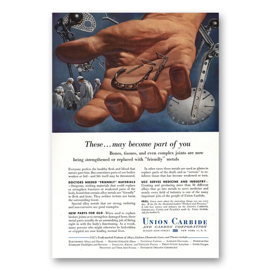 1952 Union Carbide Bones Tissues Complex Joints Vintage Magazine Print Ad