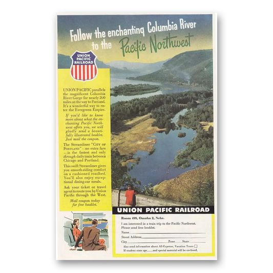 1952 Union Pacific Railroad Columbia River Vintage Magazine Print Ad