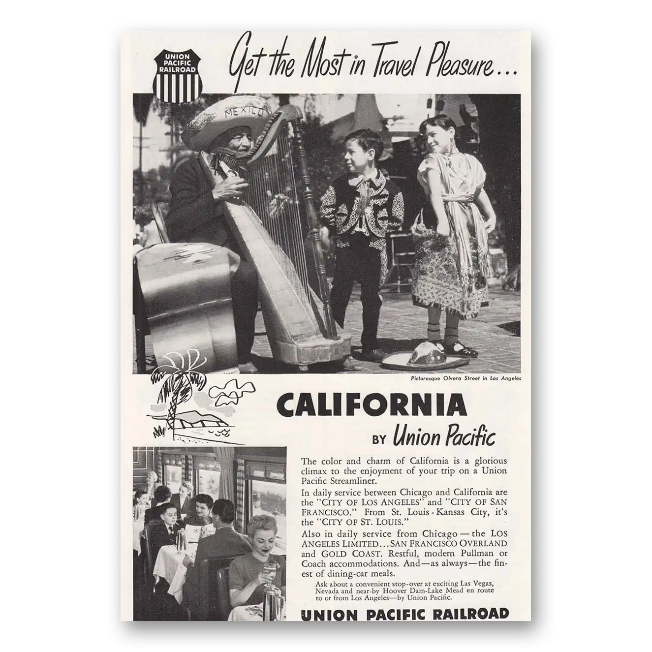 1952 Union Pacific Railroad California Vintage Magazine Print Ad