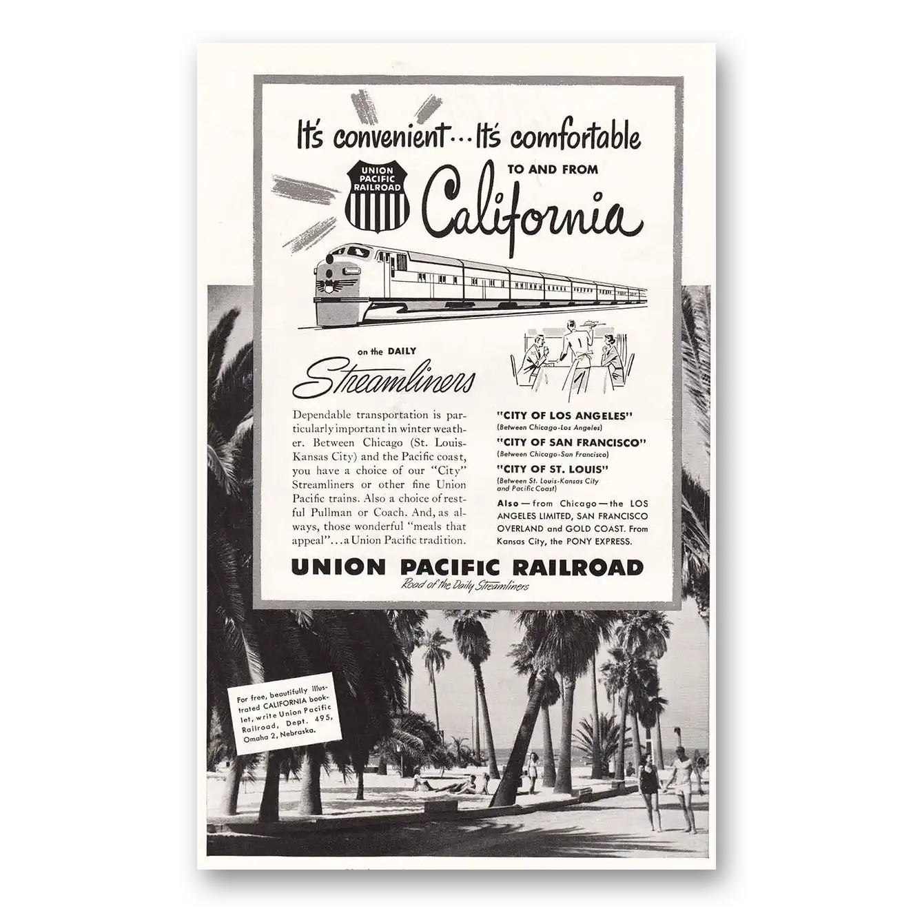 1952 Union Pacific Railroad California Streamliners Vintage Magazine Print Ad