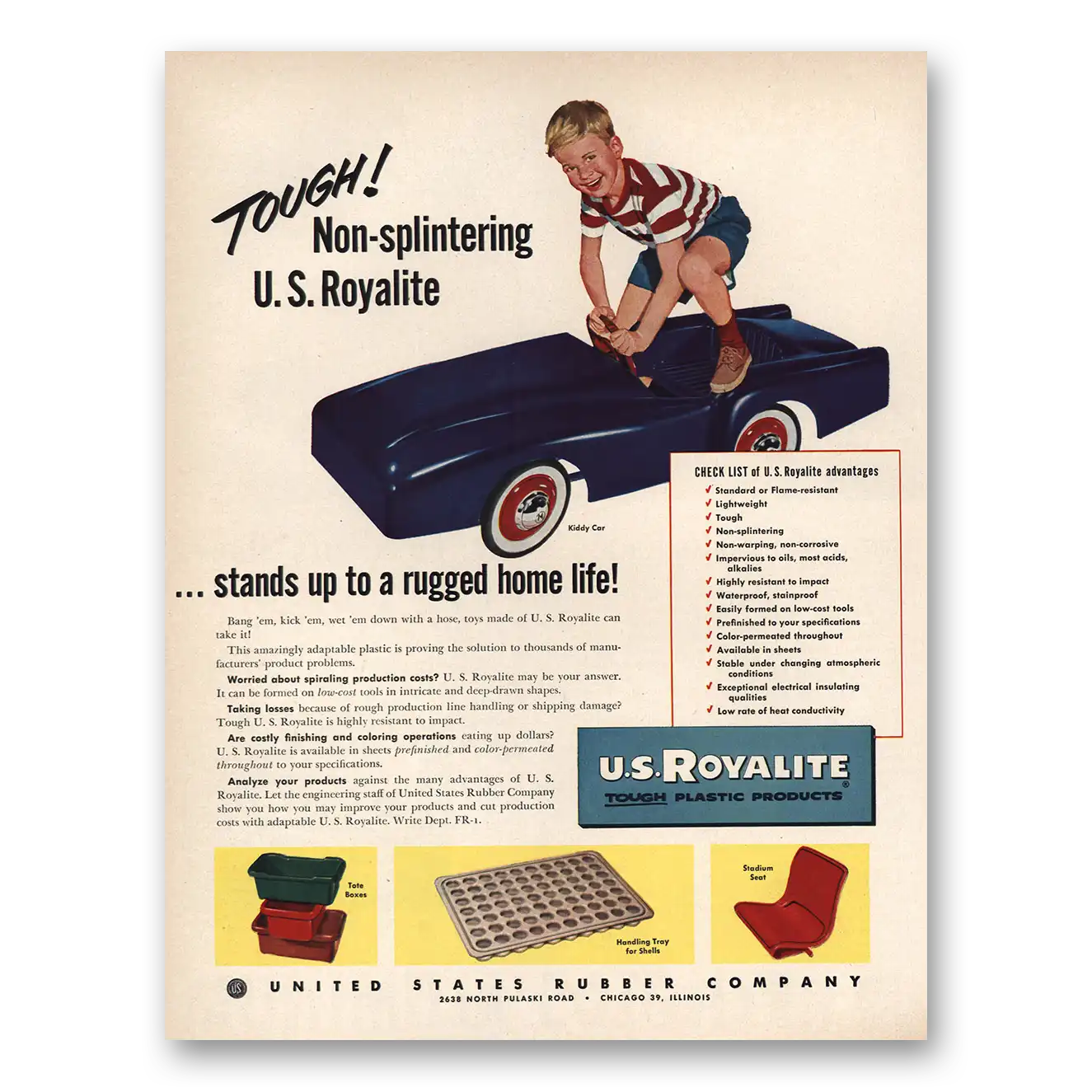 1952 US Royalite Rugged Home Life Kiddy Car Vintage Magazine Print Ad