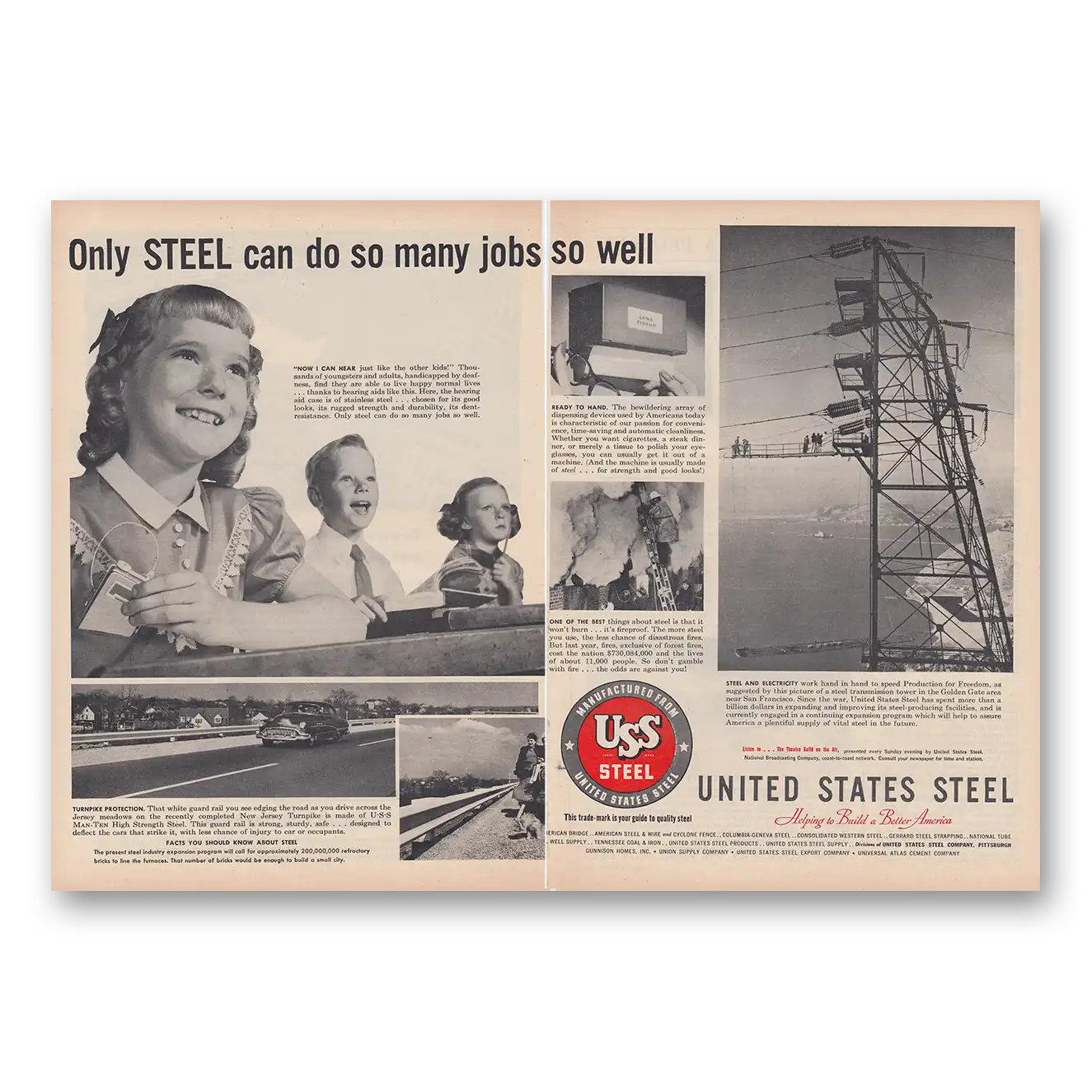 1952 United States Steel Do So Many Jobs Vintage Magazine Print Ad