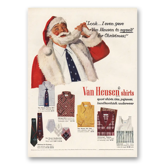 1952 Van Heusen Shirts Christmas Santa Claus Vintage Magazine Print Ad