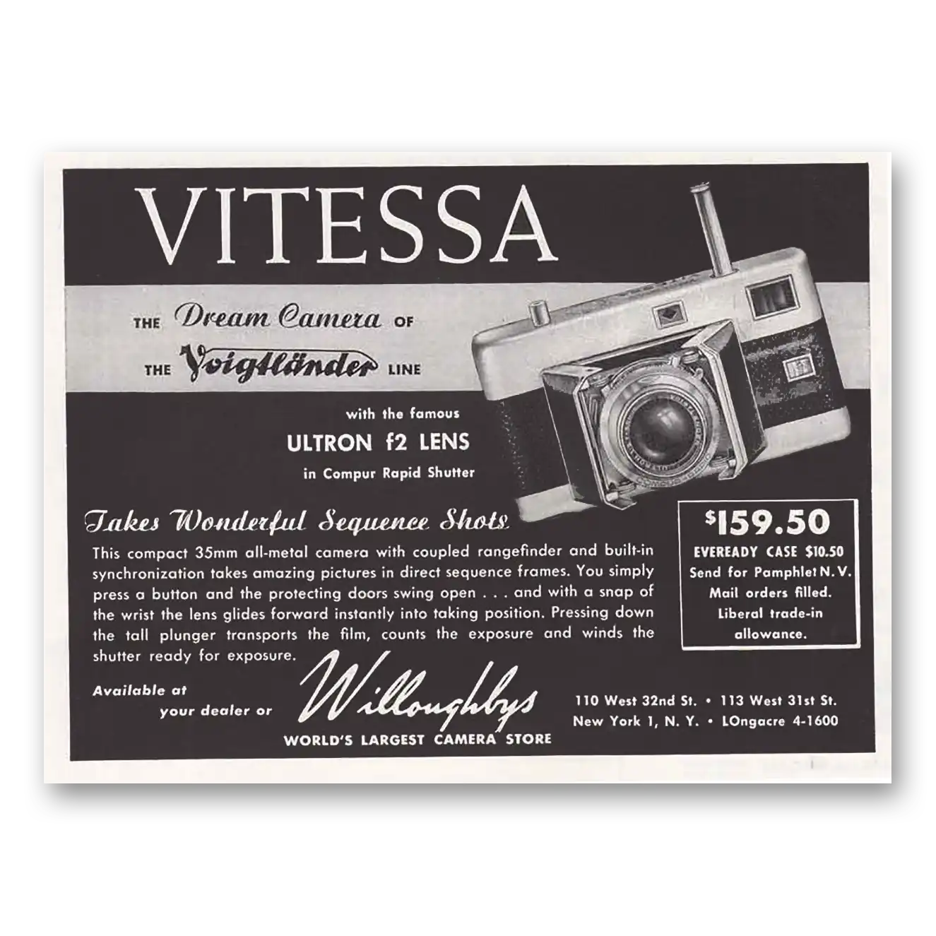 1952 Vitessa Camera Dream Camera Vintage Magazine Print Ad