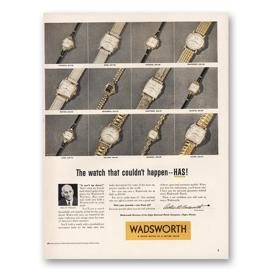 1952 Wadsworth Watch Watch That Couldn't Happen Vintage Magazine Print Ad