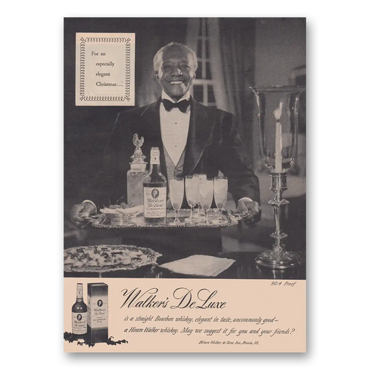 1952 Walkers DeLuxe Bourbon Whiskey Especially Elegant Christmas Vintage Magazine Print Ad