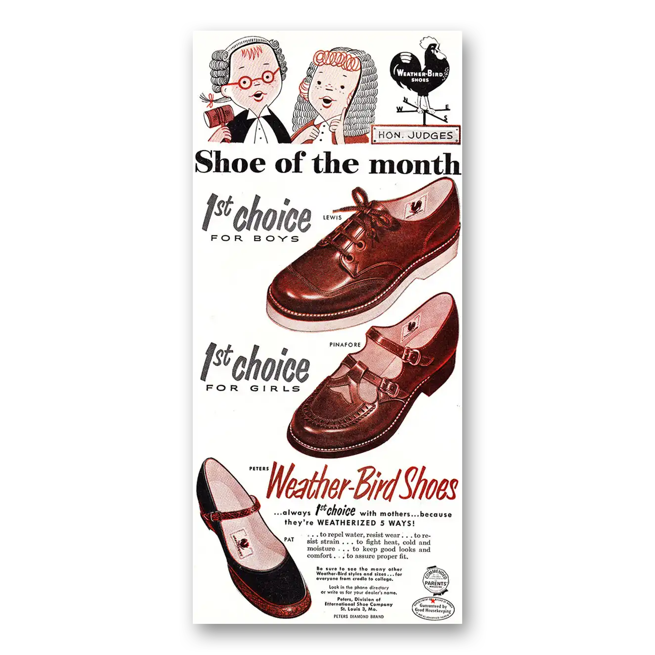 1952 Weather Bird Shoes Shoe of the Month Hon Judges Vintage Magazine Print Ad