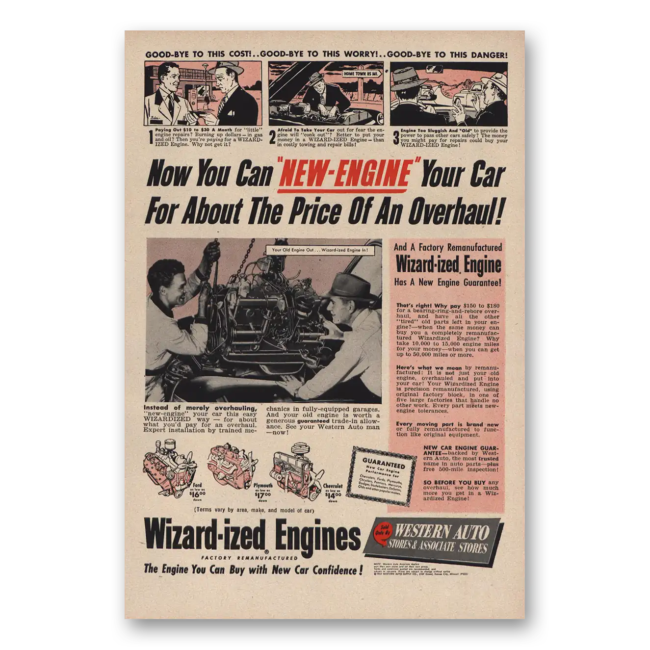 1952 Western Auto Wizardized Engines Vintage Magazine Print Ad