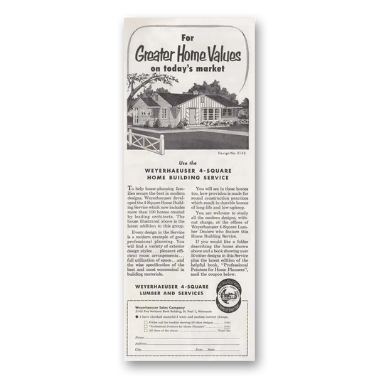 1952 Weyerhaeuser Home Building Service Vintage Magazine Print Ad