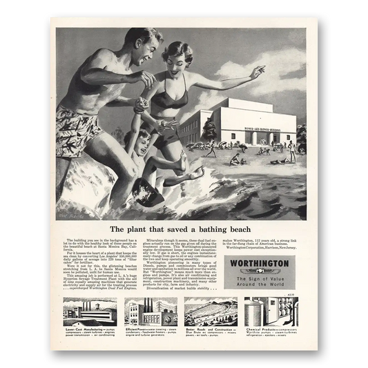 1952 Worthington Air Conditioning Plant Saved Bathing Beach Vintage Magazine Print Ad