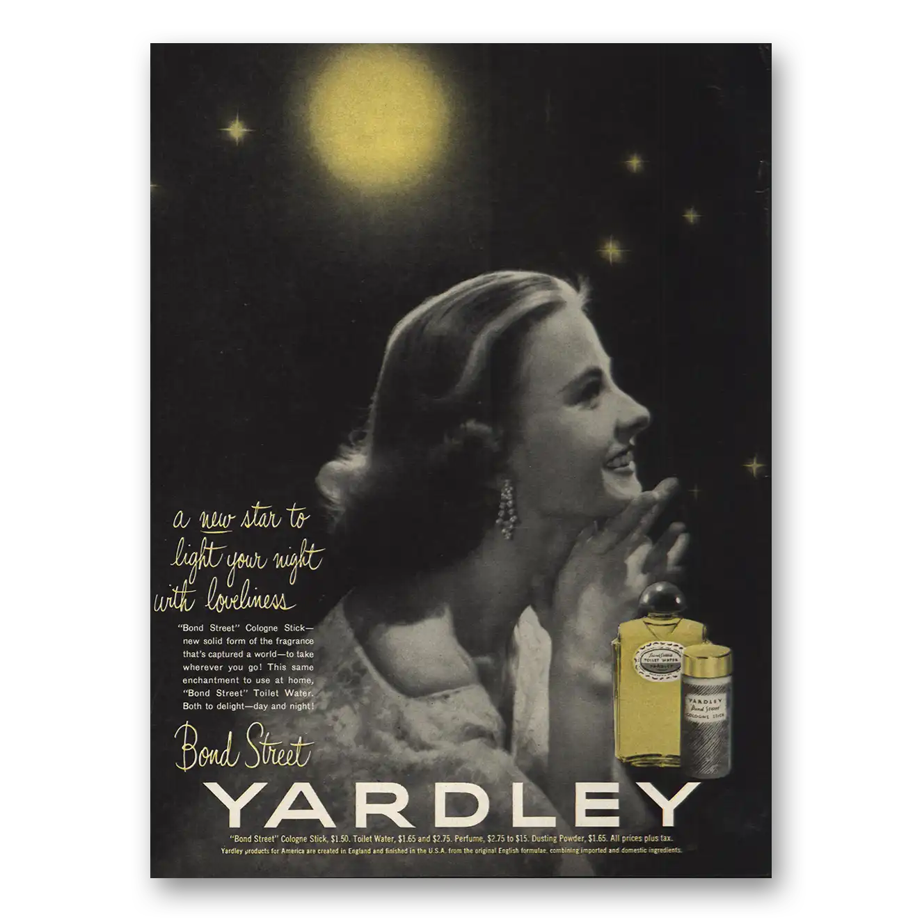 1952 Bond Street Perfume New Star to Light Your Night Vintage Magazine Print Ad