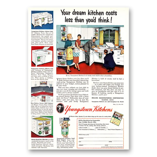 1952 Youngstown Kitchens Dream Kitchen Costs Less Vintage Magazine Print Ad