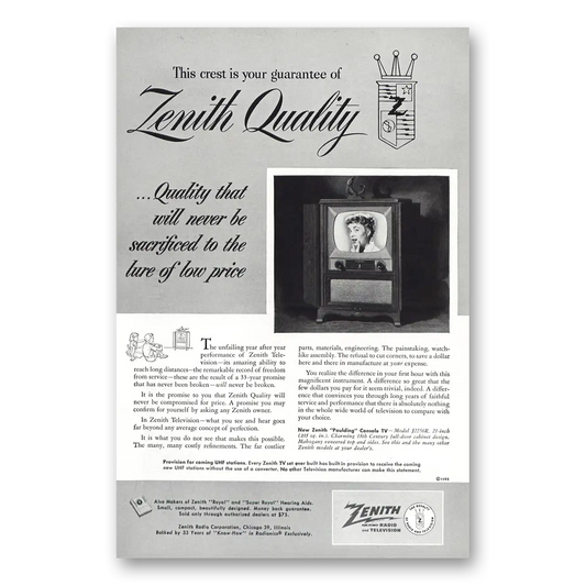 1952 Zenith Television Paulding Console TV Quality Vintage Magazine Print Ad