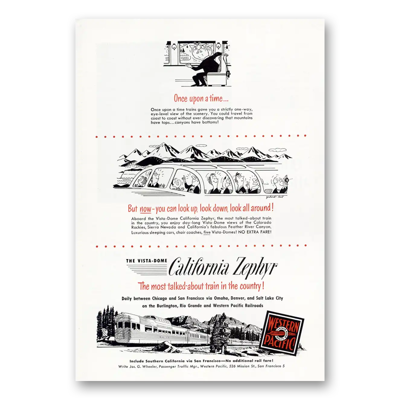 1952 California Zephyr Once Upon a Time Vintage Magazine Print Ad