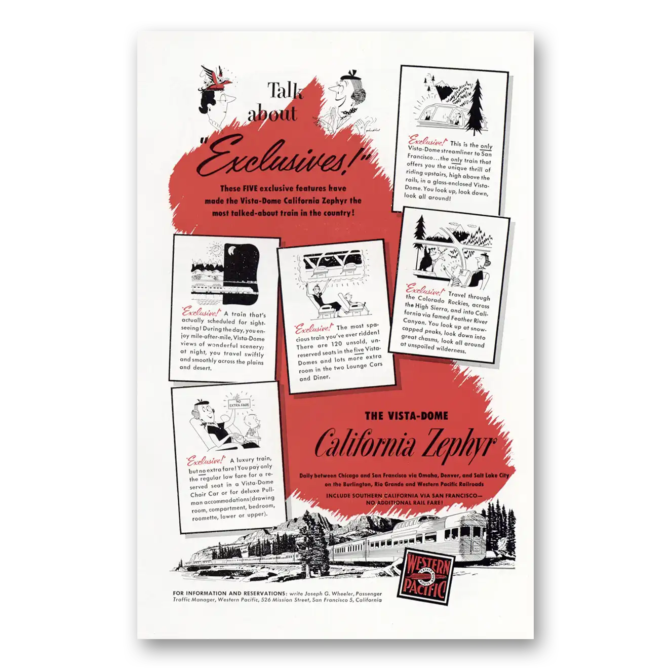 1952 California Zephyr Talk About Exclusives Vintage Magazine Print Ad