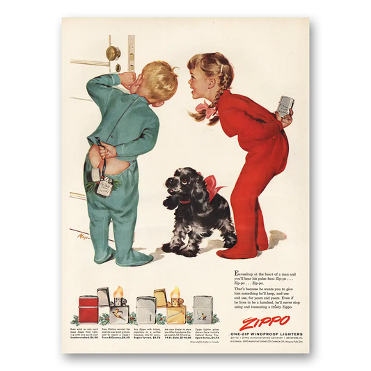 1952 Zippo Lighter Eavesdrop Christmas Vintage Magazine Print Ad