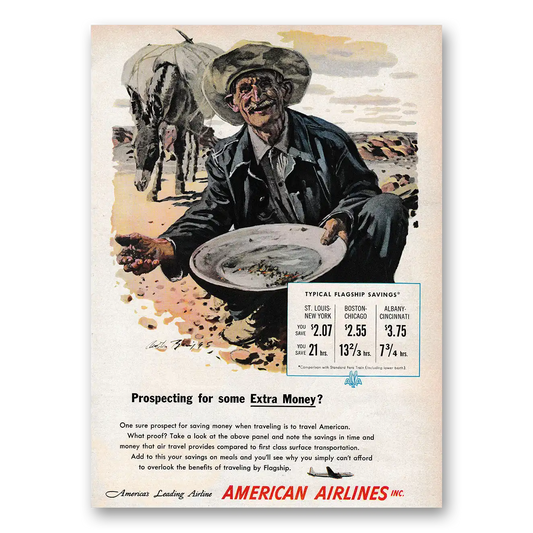 1953 American Airlines Prospecting for Some Extra Money Vintage Magazine Print Ad