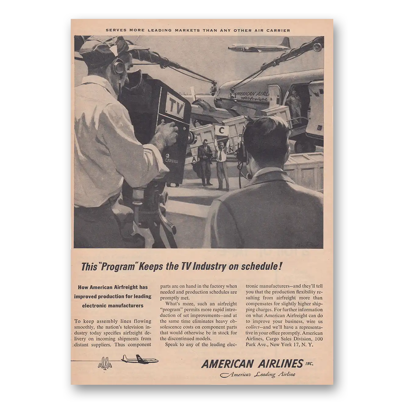 1953 American Airlines Program Keeps the TV Industry on Schedule Vintage Magazine Print Ad